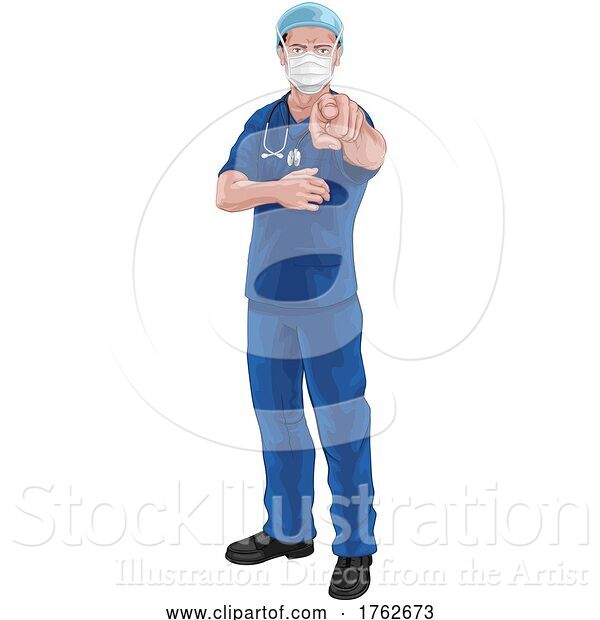 Vector Illustration of Nurse Doctor Pointing Your Country Needs You