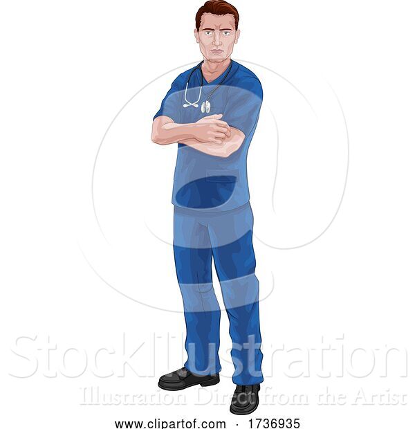 Vector Illustration of Nurse or Doctor in Scrubs with Stethoscope