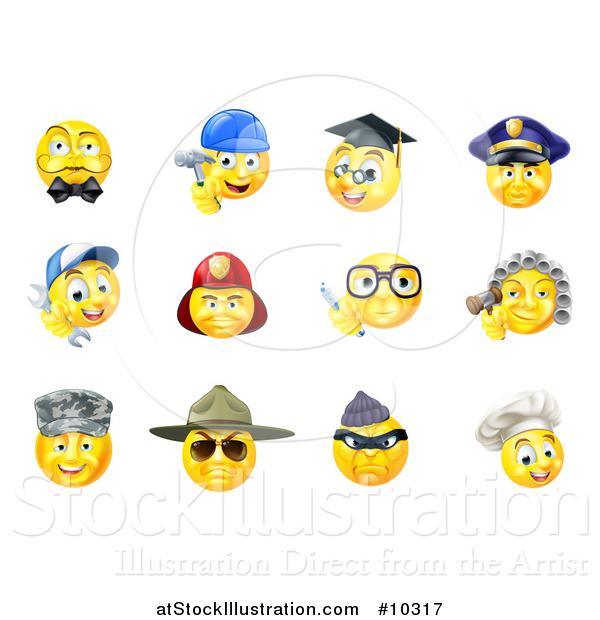 Vector Illustration of Occupational Yellow Smiley Face Emoji Emoticons