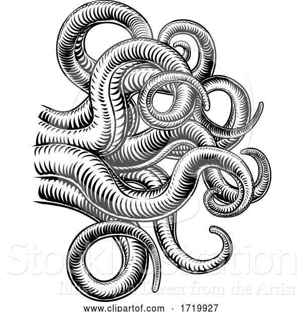 Vector Illustration of Octopus Cthulhu Squid Monster Tentacles Woodcut
