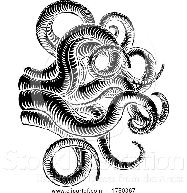 Vector Illustration of Octopus Cthulhu Squid Monster Tentacles Woodcut