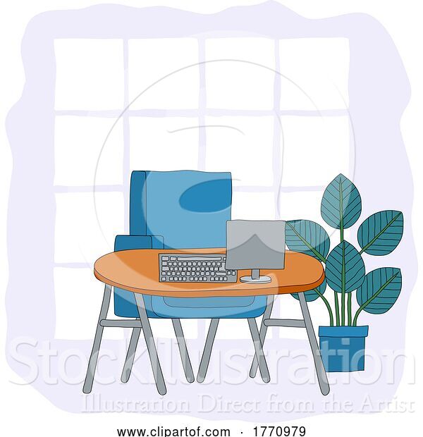 Vector Illustration of Office Business Scene Desk Computer Workstation