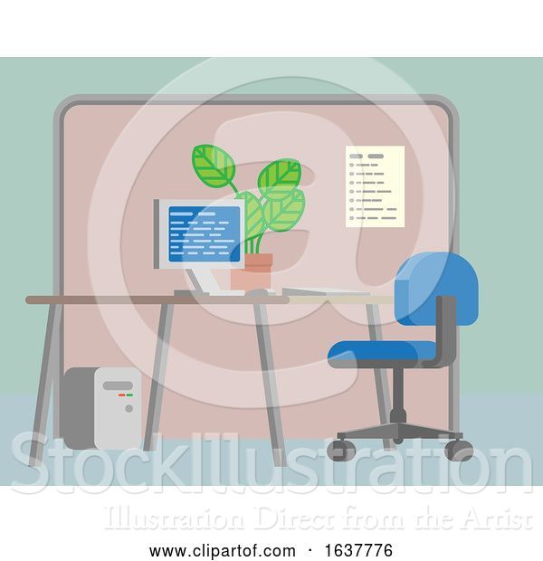 Vector Illustration of Office Desk Flat Background Interior