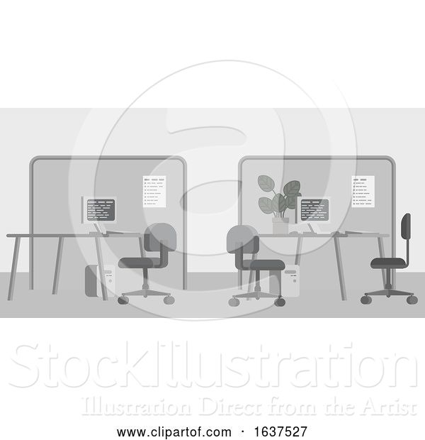 Vector Illustration of Office Desks Flat Background Interior