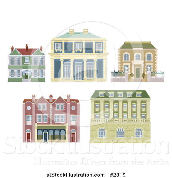 Vector Illustration of Old Fashioned Homes and Buildings