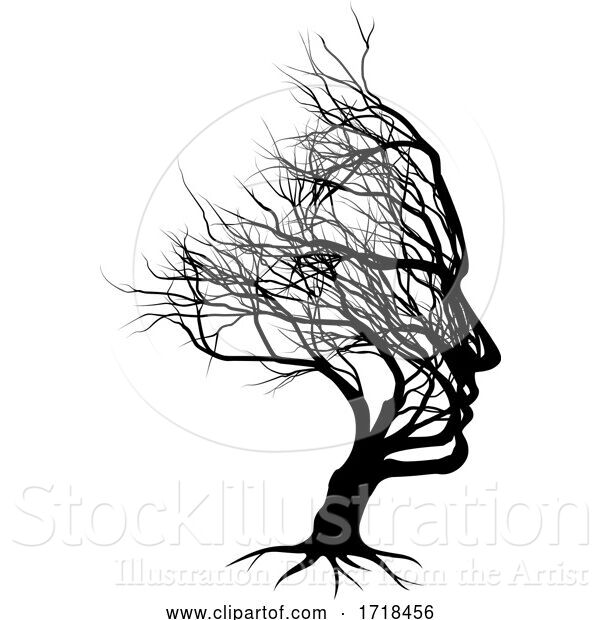 Vector Illustration of Optical Illusion Bare Tree Face Guy Silhouette
