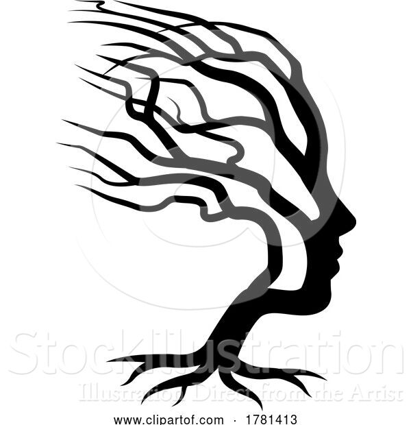 Vector Illustration of Optical Illusion Lady Face Tree Silhouette