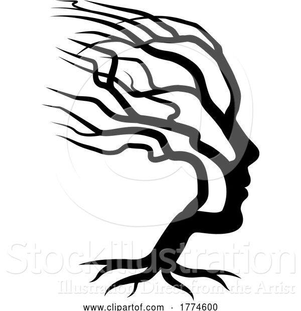 Vector Illustration of Optical Illusion Tree Child Face Silhouette