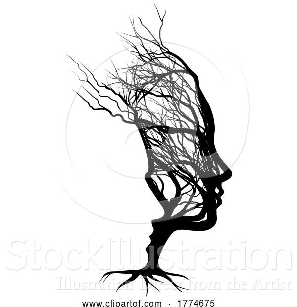 Vector Illustration of Optical Illusion Tree Guy Lady Couple Faces