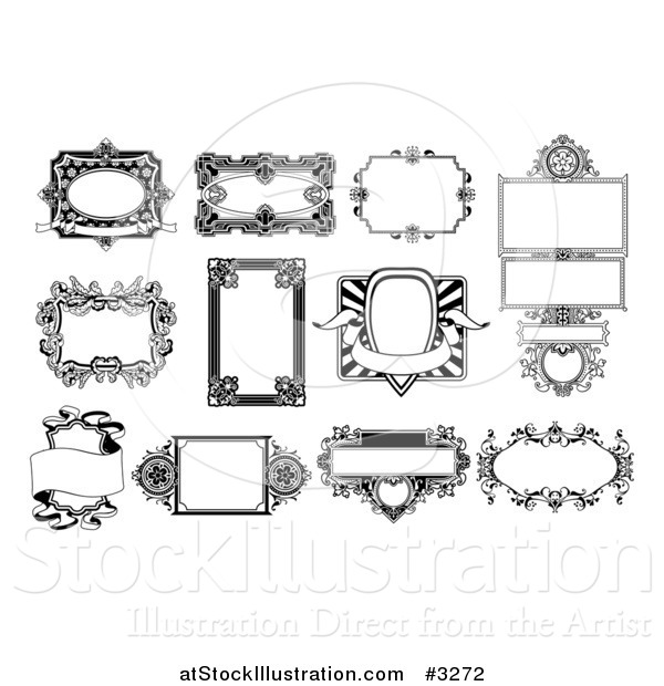 Vector Illustration of Ornate Black and White Frame Designs