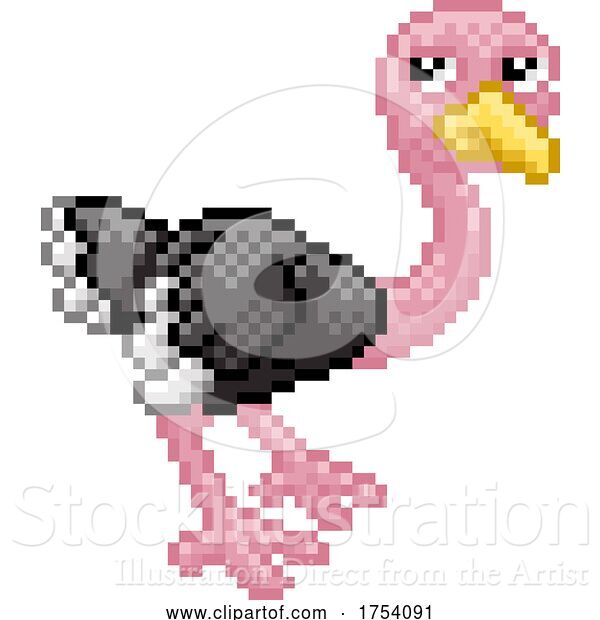 Vector Illustration of Ostrich Bird Pixel Art Safari Animal