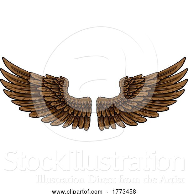 Vector Illustration of Pair of Spread Eagle or Angel Feather Wings