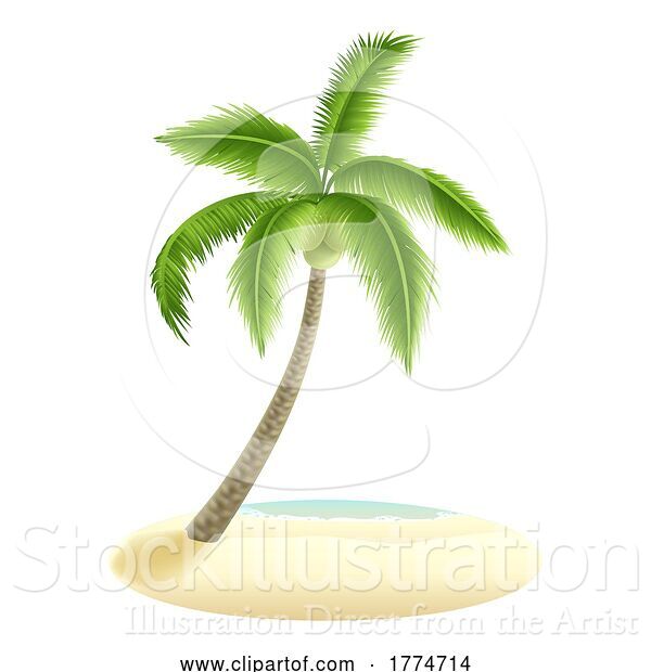 Vector Illustration of Palm Tree on Sandy Beach Design Element