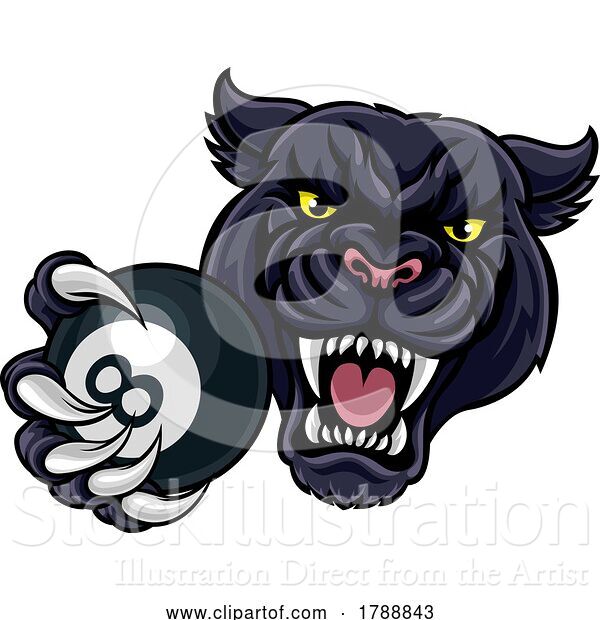 Vector Illustration of Panther Angry Pool 8 Ball Billiards Mascot