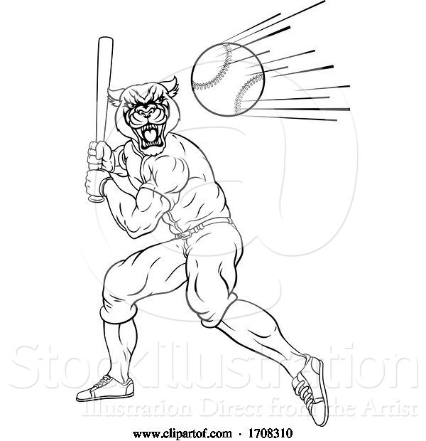 Vector Illustration of Panther Baseball Player Mascot Swinging Bat