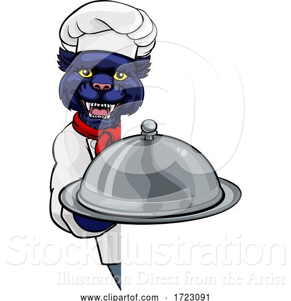 Vector Illustration of Panther Chef Mascot Sign Character