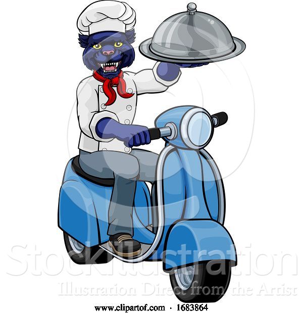 Vector Illustration of Panther Chef Scooter Delivery Mascot