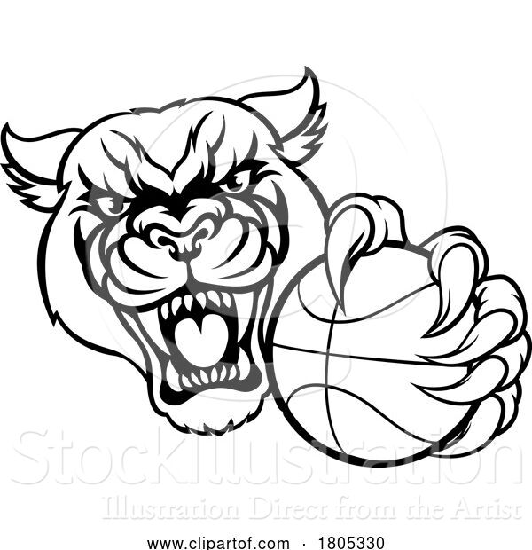 Vector Illustration of Panther Cougar Jaguar Cat Basketball Ball Mascot