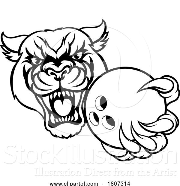 Vector Illustration of Panther Cougar Jaguar Cat Bowling Ball Mascot