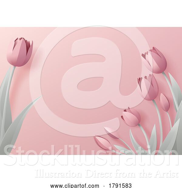 Vector Illustration of Paper Craft Cut Origami Floral Tulip Flowers