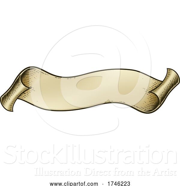 Vector Illustration of Paper Scroll Vintage Woodcut Banner Ribbon Drawing