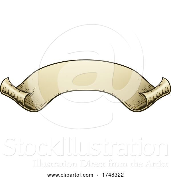 Vector Illustration of Paper Scroll Vintage Woodcut Banner Ribbon Drawing