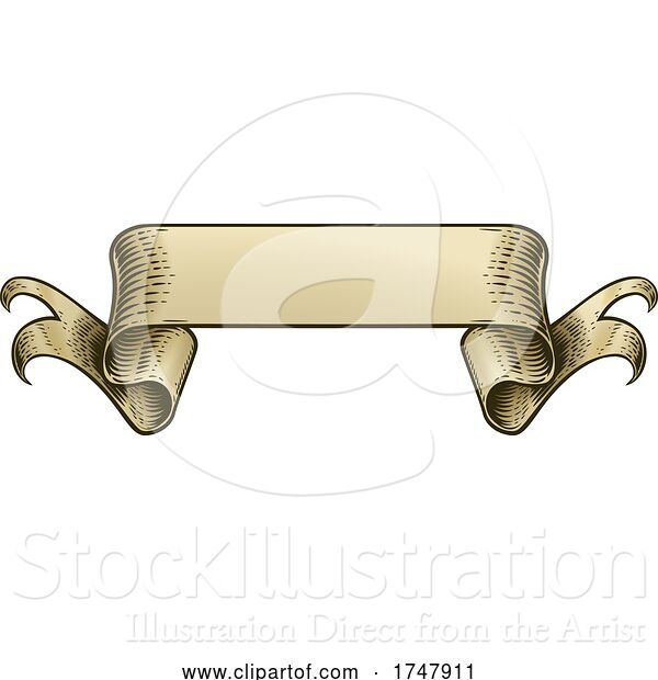 Vector Illustration of Paper Scroll Vintage Woodcut Banner Ribbon Drawing