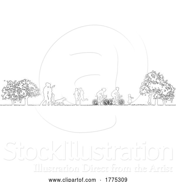 Vector Illustration of Park People Outline Silhouette Outdoor Scene