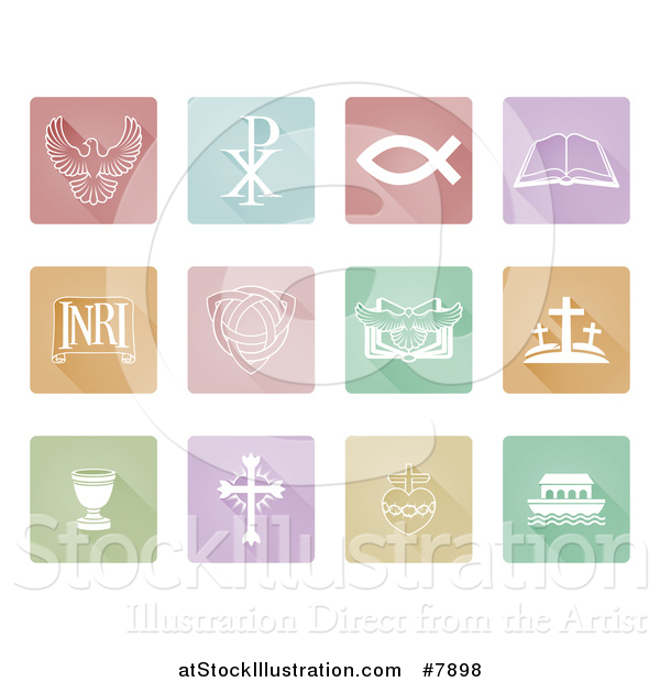Vector Illustration of Pastel Square Christian Icons and Symbols
