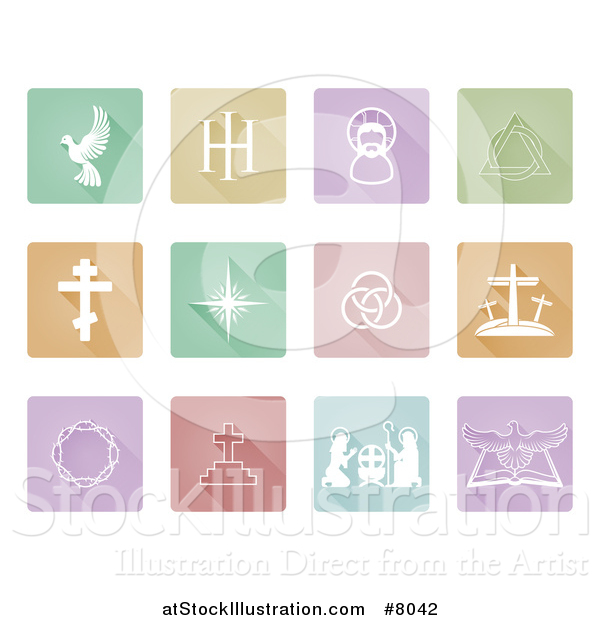 Vector Illustration of Pastel Square Flat Design Colorful Christian Icons with Rounded Corners