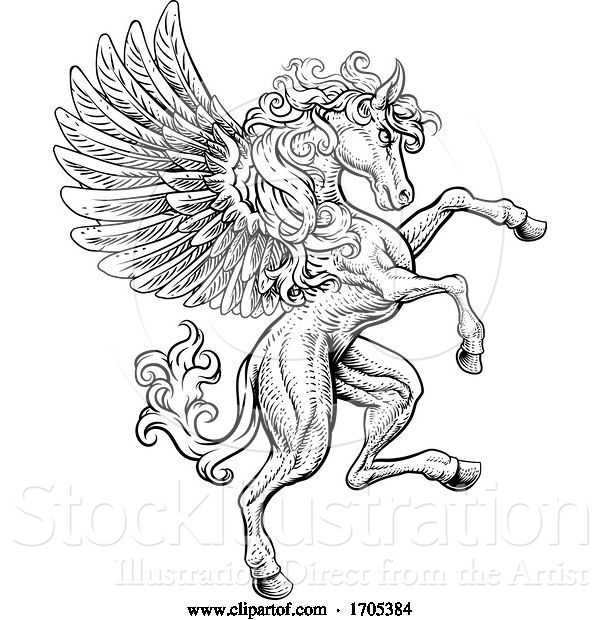 Vector Illustration of Pegasus Rearing Rampant Wings Coat of Arms Horse