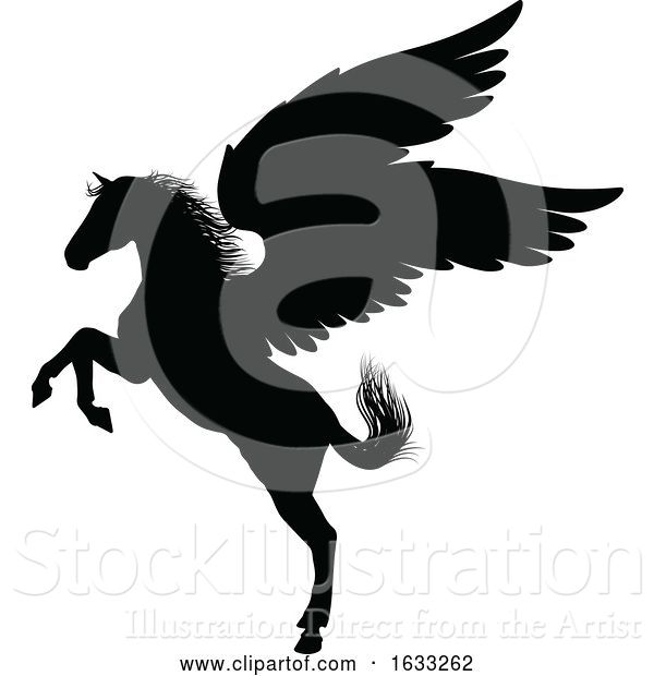 Vector Illustration of Pegasus Silhouette Mythological Winged Horse