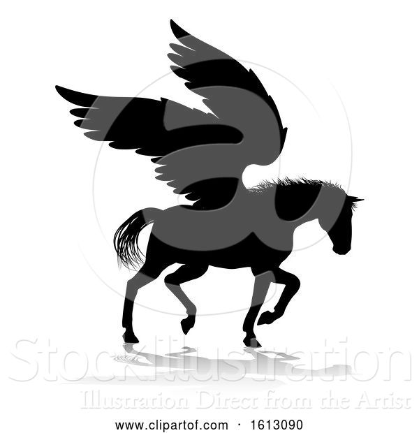Vector Illustration of Pegasus Silhouette Mythological Winged Horse, on a White Background