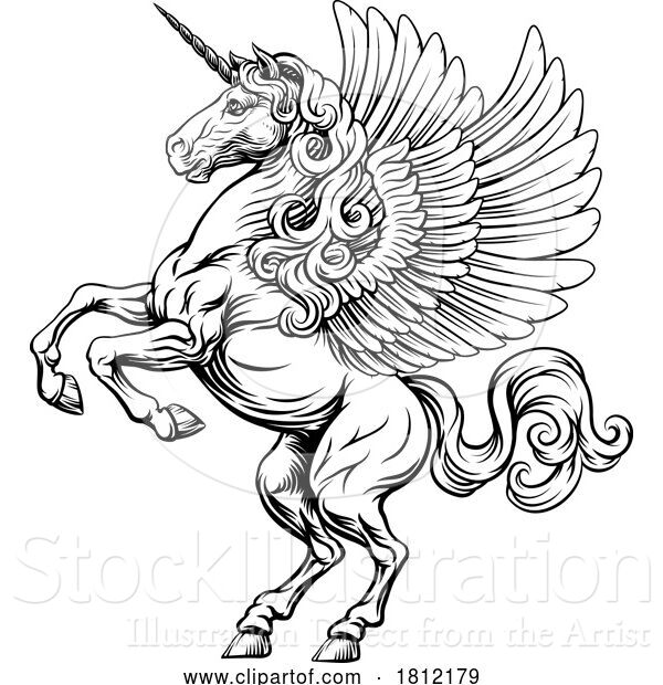 Vector Illustration of Pegasus Unicorn Horse Crest Heraldic Coat of Arms