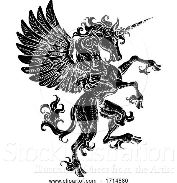 Vector Illustration of Pegasus Unicorn Rearing Rampant Crest Wings Horse