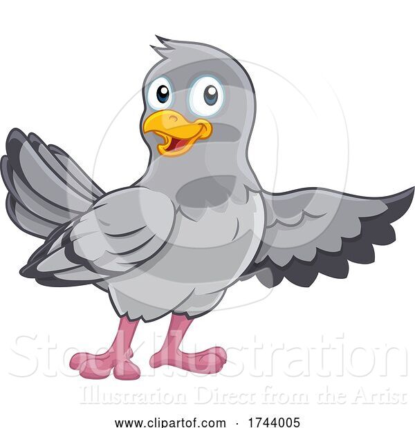 Vector Illustration of Pigeon Cute Dove Bird Pointing with Wing