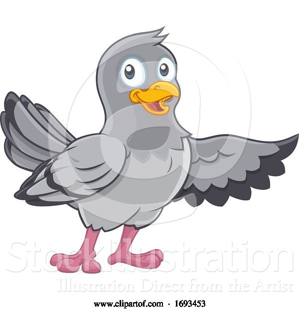 Vector Illustration of Pigeon Dove Bird Pointing with Wing