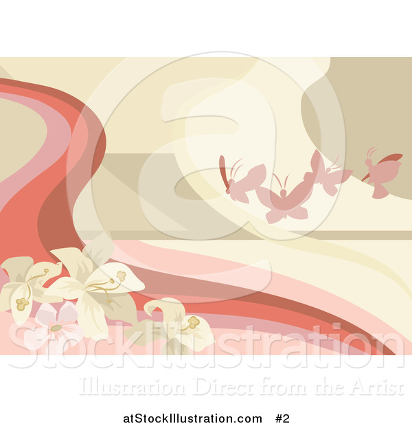 Vector Illustration of Pink Butterflies with Flowers Background