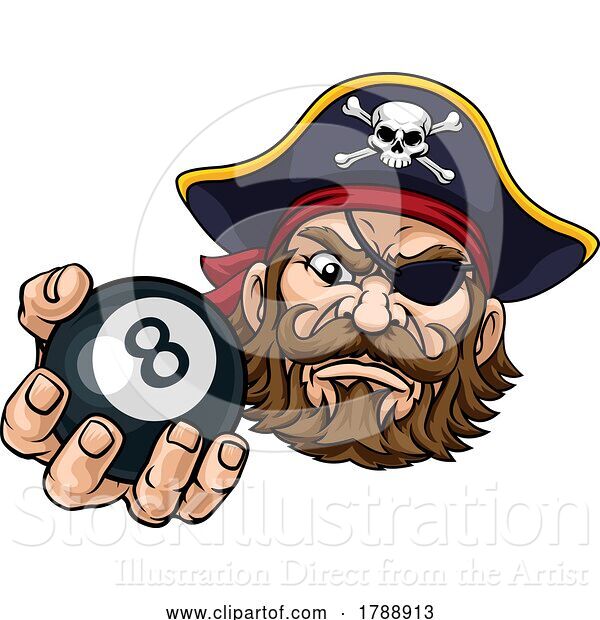 Vector Illustration of Pirate Angry Pool 8 Ball Billiards Mascot