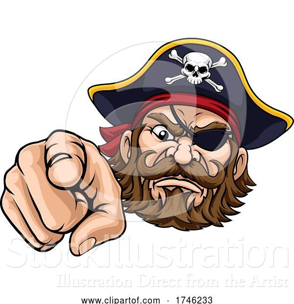 Vector Illustration of Pirate Captain Character Mascot Pointing