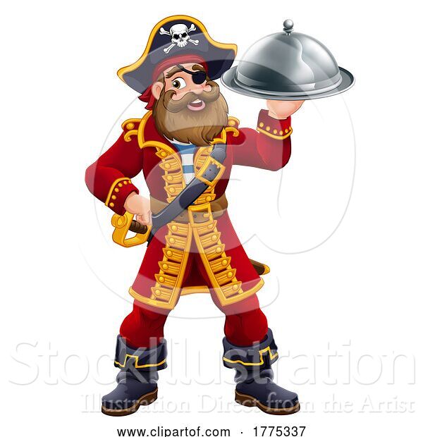 Vector Illustration of Pirate Captain Chef and Food Plate Platter