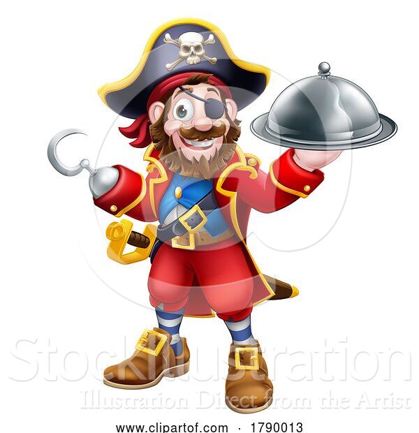 Vector Illustration of Pirate Captain Chef and Food Plate Platter