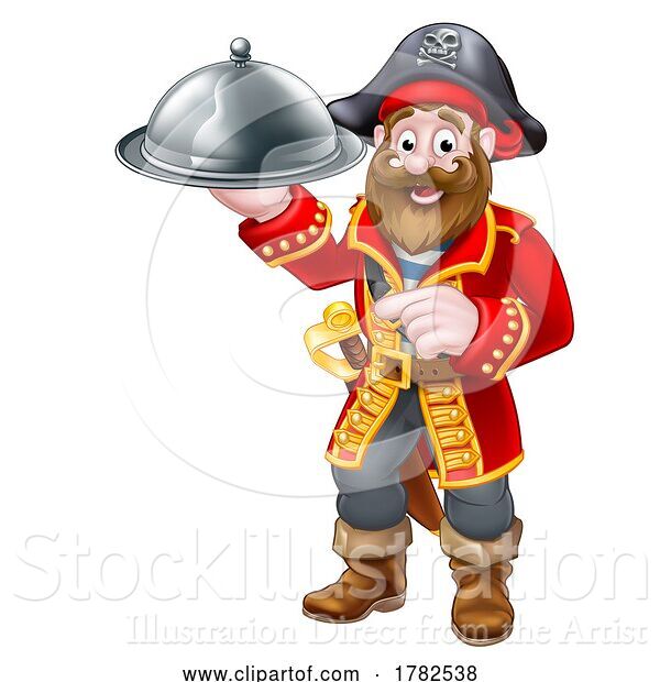 Vector Illustration of Pirate Captain Chef with Food Cloche Plate Platter