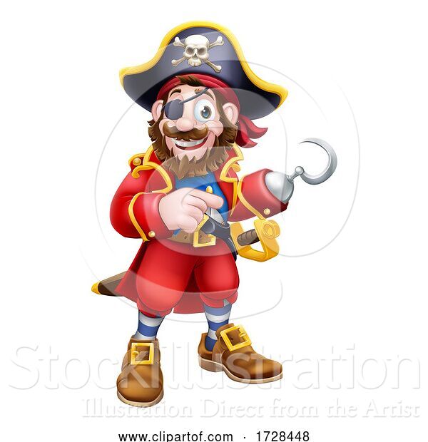 Vector Illustration of Pirate Captain Mascot Pointing