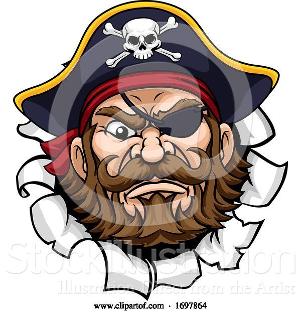 Vector Illustration of Pirate Captain Mascot Tearing Background