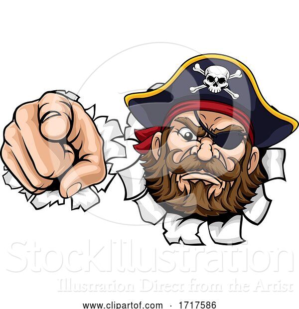 Vector Illustration of Pirate Captain Pointing Tearing Background