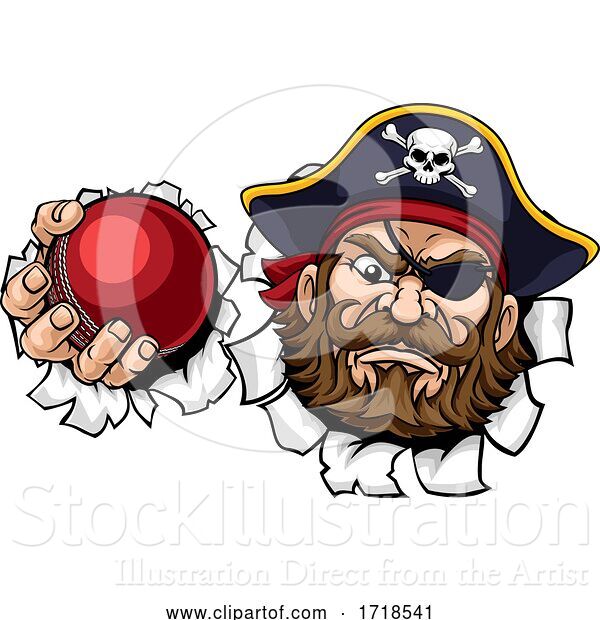 Vector Illustration of Pirate Cricket Ball Sports Mascot
