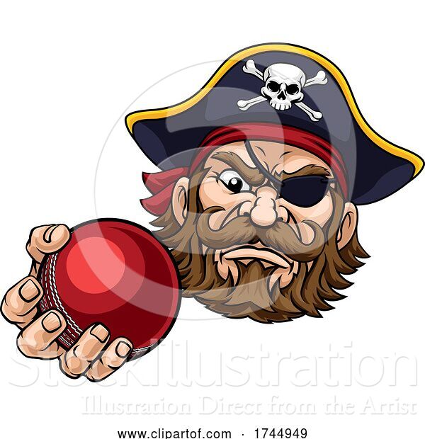 Vector Illustration of Pirate Cricket Ball Sports Mascot