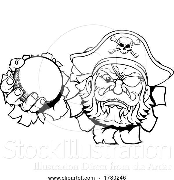 Vector Illustration of Pirate Cricket Ball Sports Mascot