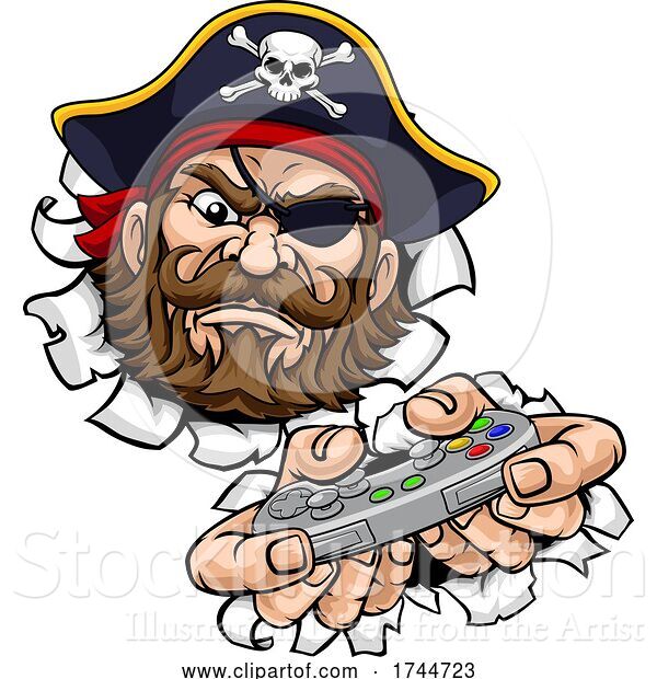 Vector Illustration of Pirate Gamer Video Game Controller Mascot